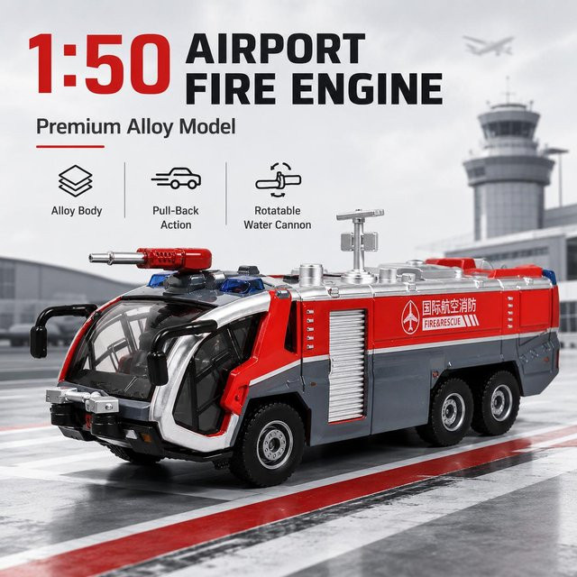 Linyi toy car Flughafen-Feuerwehrwagen, Spielzeugauto, 1:50, mit Licht und Sound, ab 14 Jahren - Bild 1