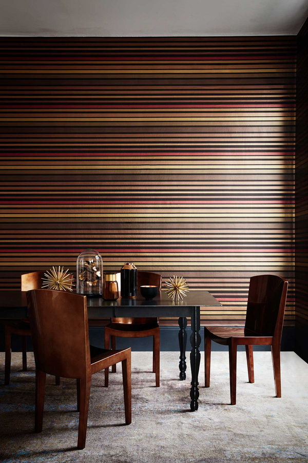Cole & Son Tapete Carousel Stripe in Anthrazit, Rot und Braun mit abstraktem Streifenmuster aus Vlies - Bild 1