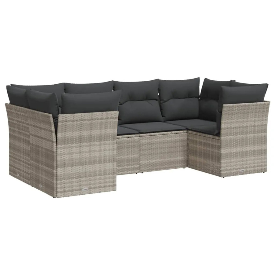 vidaXL 6-teilige Garten-Sofagarnitur aus Poly-Rattan mit Kissen in Hellgrau - Bild 2