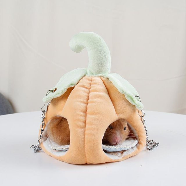 Kürbisform Hamsterhaus mit Doppelloch-Design als Hängematte und Bettnest für Meerschweinchen und Eichhörnchen, Orange, Vlies - Bild 1