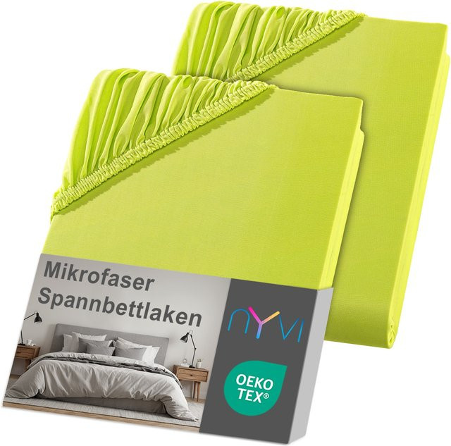 NYVI DreamScience Spannbettlaken aus Mikrofaser, 2er Pack, Apfelgrün, Bügelfrei, B/T: 200 x 200 cm - Bild 1