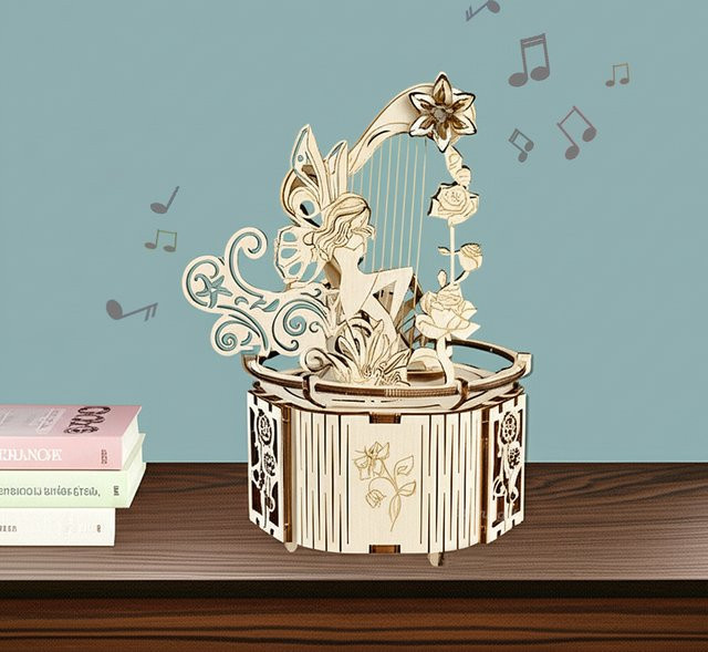 Chriyungel 3D-Puzzle Holz-Musikbox mit Feen-Motiv in Natur/Holzfarben, DIY-Montage-Set als kreatives Bastelset für Erwachsene und Jugendliche - Bild 1