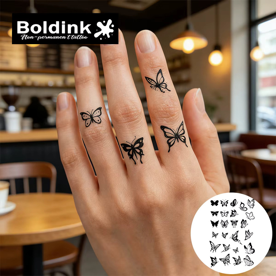 BOLDINK Tattoo-Aufkleber Schwarzer Silhouetten-Hohlschmetterling, Unisex - Bild 2