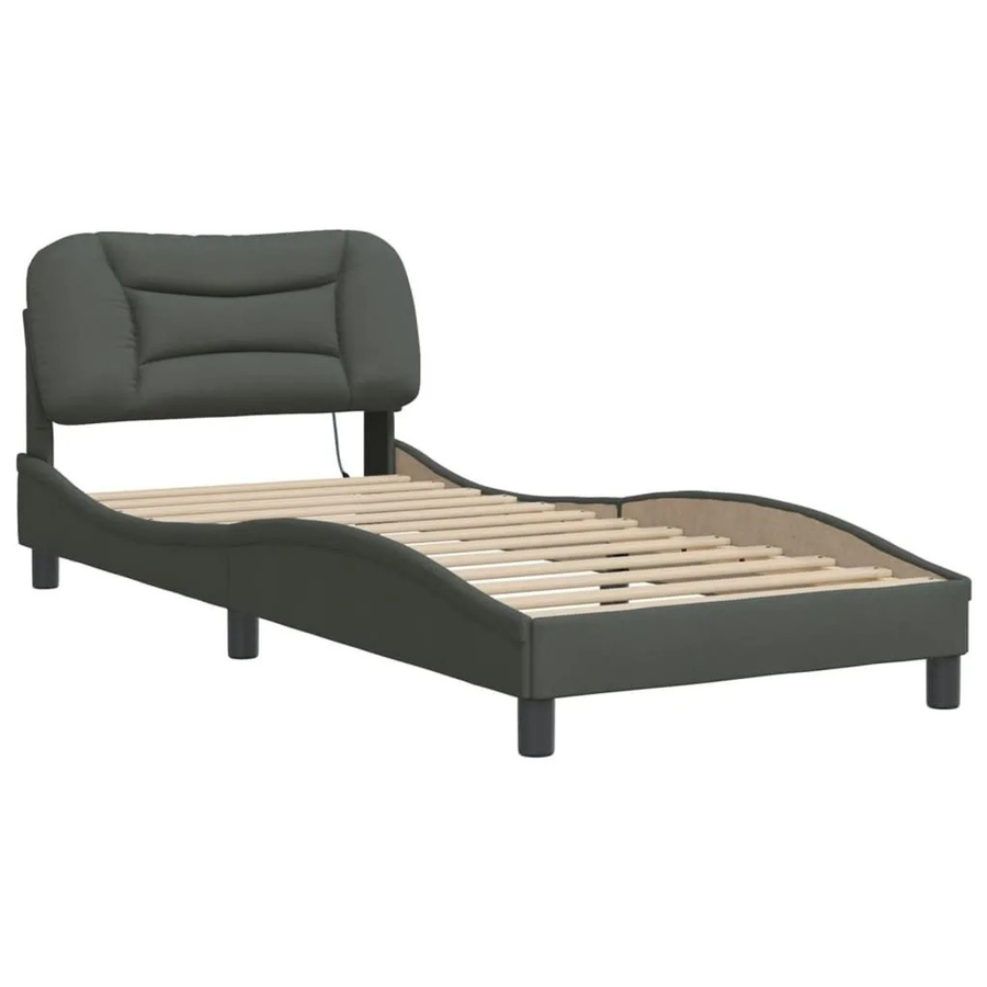 vidaXL Bettgestell Hvar mit LED-Unterbettbeleuchtung und USB-Ladeport, Stoff, Dunkelgrau, B/T/H: 90 x 200 cm - Bild 2
