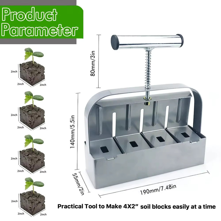 QDS Handheld-Bodenblockhersteller für Sämlinge in Silber, 5,1 cm Bodenblockierwerkzeug für den Garten und das Gewächshaus - Bild 6