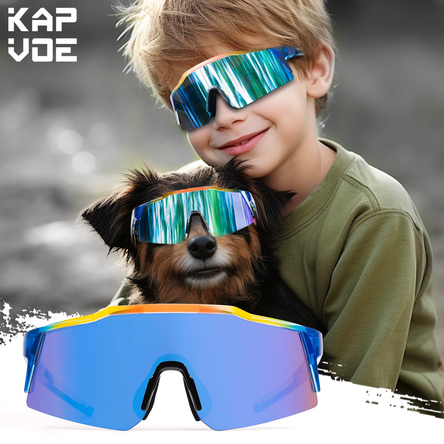 Kapvoe Sportsonnenbrille Kinder, Vollrand, Kunststoff, Wrap - Bild 3