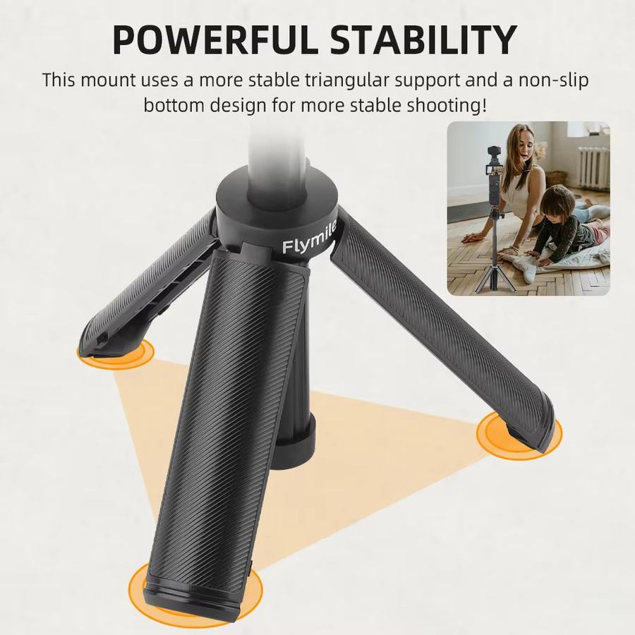 Flymile Selfie-Stick-Stativ in Schwarz für DJI Action 5 Pro, Osmo Pocket 3/4 und Insta360 Ace Pro 2 Kamera-Zubehör für Fotografie und Livestreaming - Bild 3