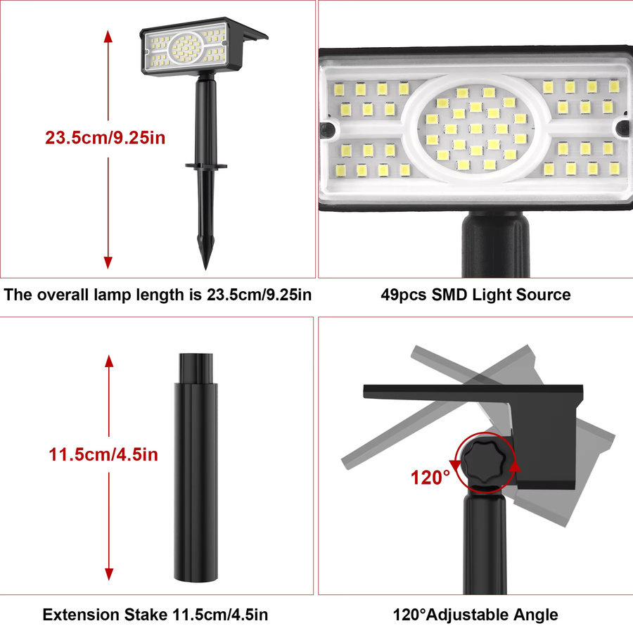 T-SUNRISE Solar Garten Wandleuchte mit 49 LEDs, IP65 wasserdicht, Schwarz, Rechteckig - Bild 2