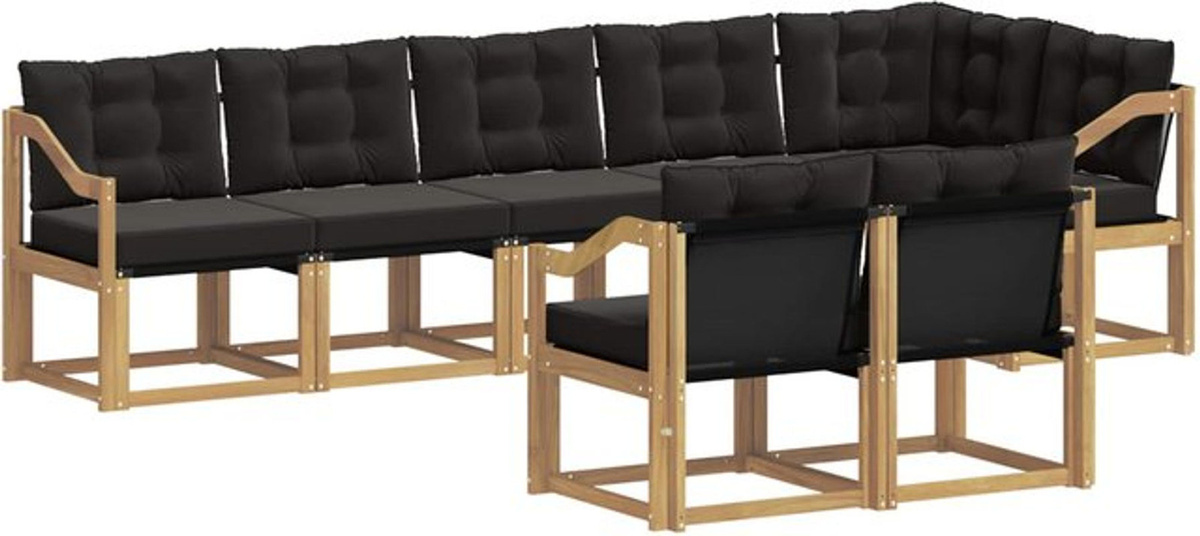 vidaXL Outdoor-Sofagarnitur aus Akazie und Textilene mit 8-teiligem Kissen-Set in Weiß und Schwarz - Bild 1