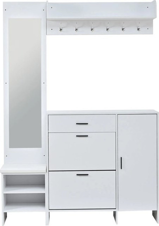 Merax Flurgarderobe mit Schuhbank und Spiegel in Weiß, B/T/H: 140 x 30 x 200 cm
