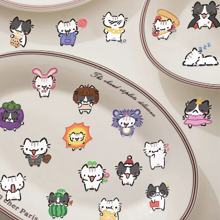 54 Stück transparente Cartoon-Katzen-Aufkleber aus wasserfestem PET von Papery Pop Store in Multicolour - Bild 3