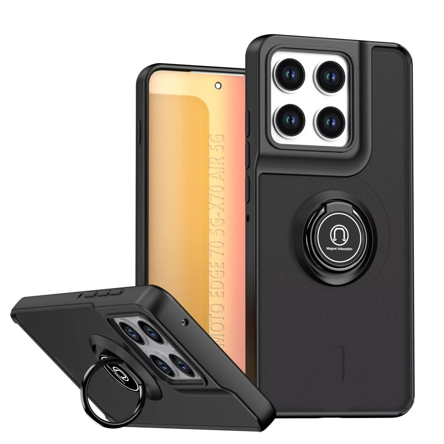 Stoßfeste Silikon-Handyhülle mit Metallring-Halter für Motorola Edge 70 XT2601-2 in Schwarz und Grün - Bild 2