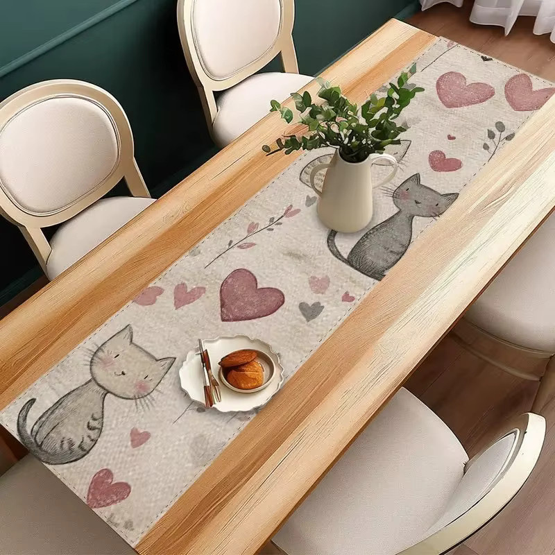 VIKAMA Tischläufer mit floralem Katzenmuster in Multicolour, rechteckige Tischdecke im Bauernhaus-Stil, Breite: 90,0 cm, Tiefe: 33,0 cm - Bild 2