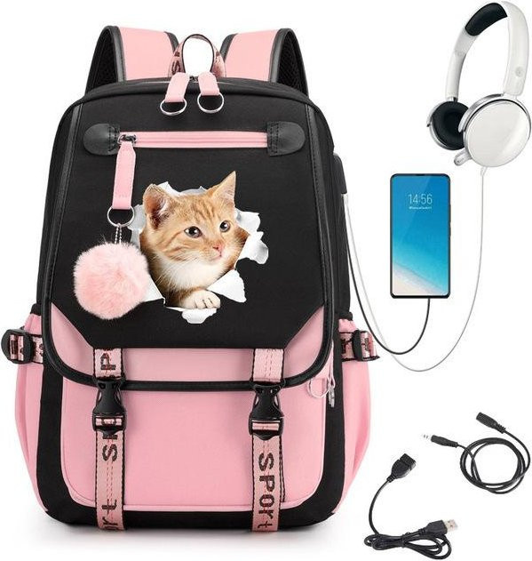 3-teiliges Schulrucksack-Set für Schüler in Pink mit großem Fassungsvermögen aus Oxford-Stoff inklusive Federmäppchen und Schultergurt - Bild 1