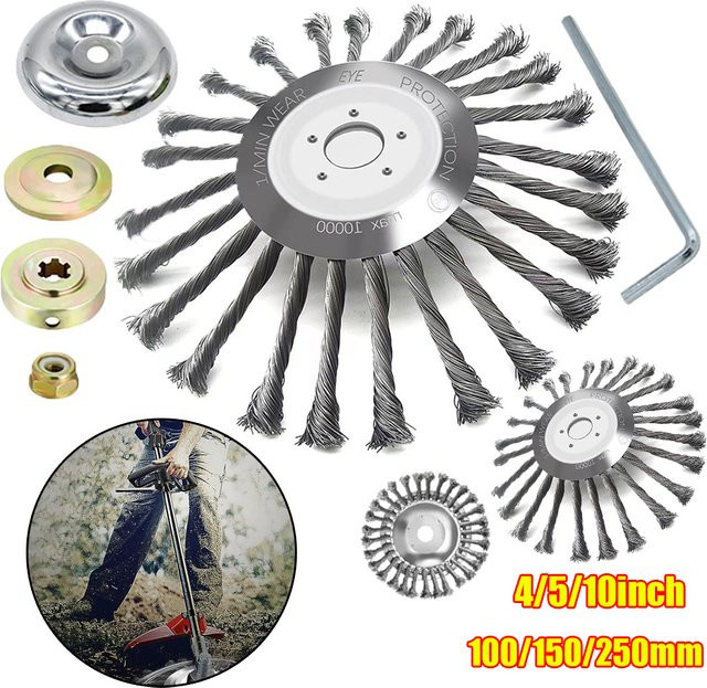 Unkrautbürstenkopf aus Stahldraht mit Adapter-Set für Rasenmäher, Silber - Bild 1