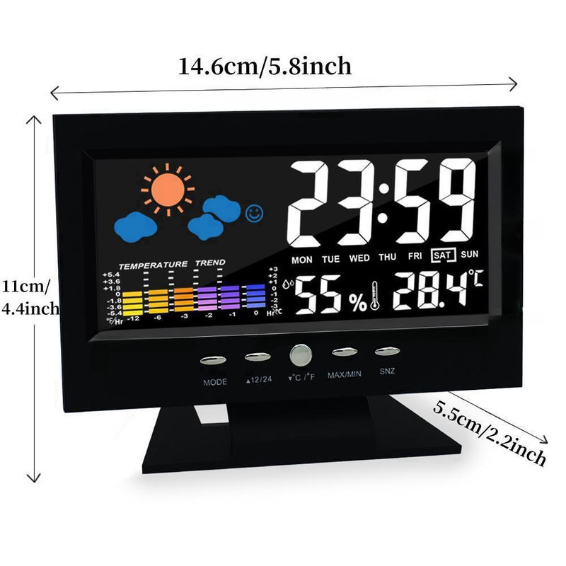 Digitale Wetteruhr mit Sprachsteuerung und Hintergrundbeleuchtung von Happy NieNie in Schwarz, inklusive Temperatur, Luftfeuchtigkeit und Wettervorhersage - Bild 13