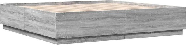 vidaXL Bettgestell mit LED-Unterbettbeleuchtung und USB-Ladeport in Grau Sonoma, B/T/H: 200 x 200 x 40 cm - Bild 1