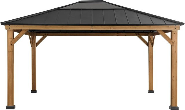 Sunjoy Gazebo Ernir aus Zedernholz in Anthrazit mit Dachfenstern und Netz, B: 393 cm, T: 452 cm - Bild 1