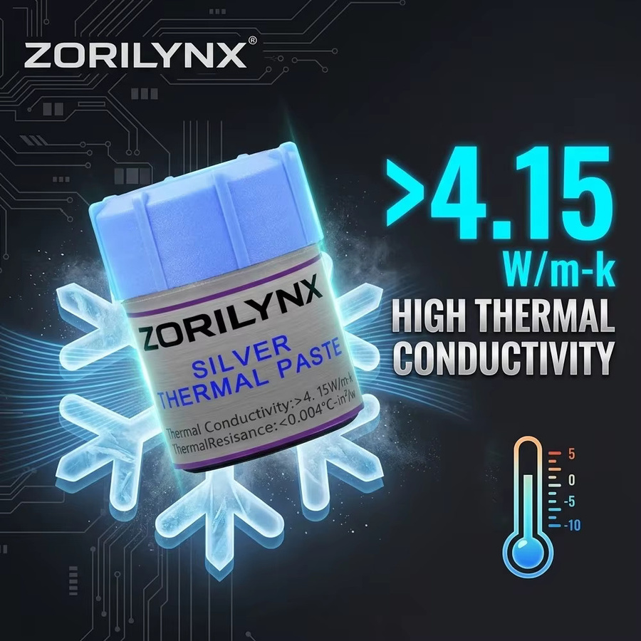 ZORILYNX Wärmeleitpaste Silber mit hoher Leitfähigkeit für CPU, GPU und Laptop-Kühler, 15g - Bild 5