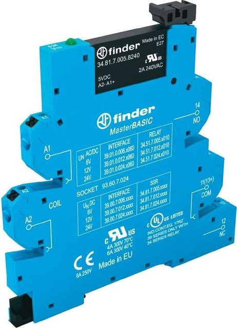 Finder MasterBasic schmales Koppelrelais für DIN-Schiene 39.00.7.012.9024 mit 24 V/DC Schaltspannung in Blau - Bild 1