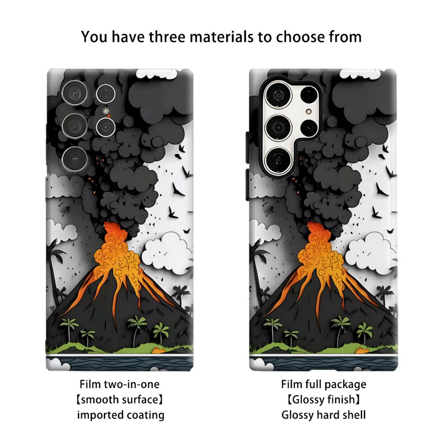 Potdemiel Papercut Vulkan-Eruption Handyhülle für Samsung Galaxy S26 S25 S24 Ultra Plus, stoßfeste Doppelschicht Rückabdeckung, Mehrfarbig - Bild 2