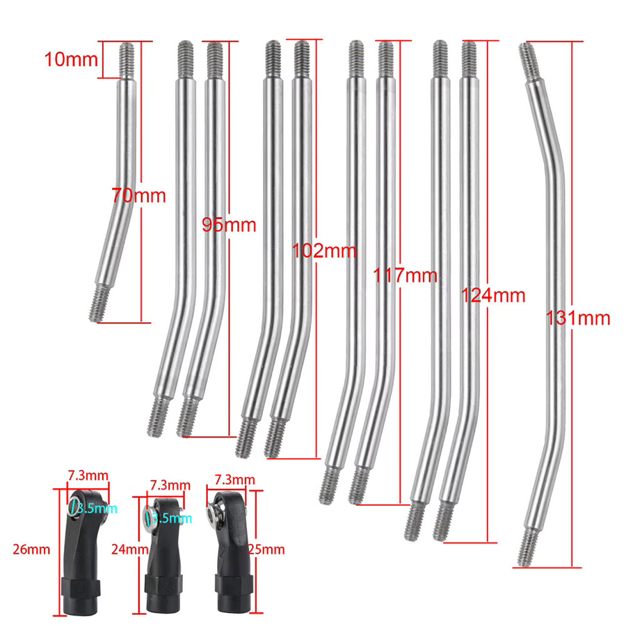 YEAHRUN Edelstahl-Lenkgestänge-Set für Axial SCX10 II, Zubehör, Metall - Bild 4