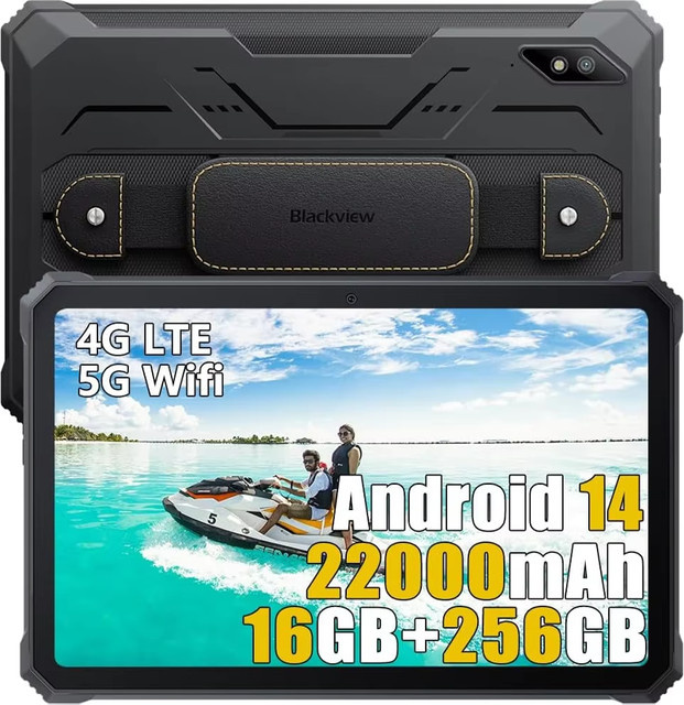 Blackview Active 8 Pro Robustes Tablet in Black und Gold mit 10,36 Zoll HD-Display, 256 GB ROM und 16 GB RAM (8 GB physisch + 8 GB virtuell), 22000-mAh-Akku - Bild 1