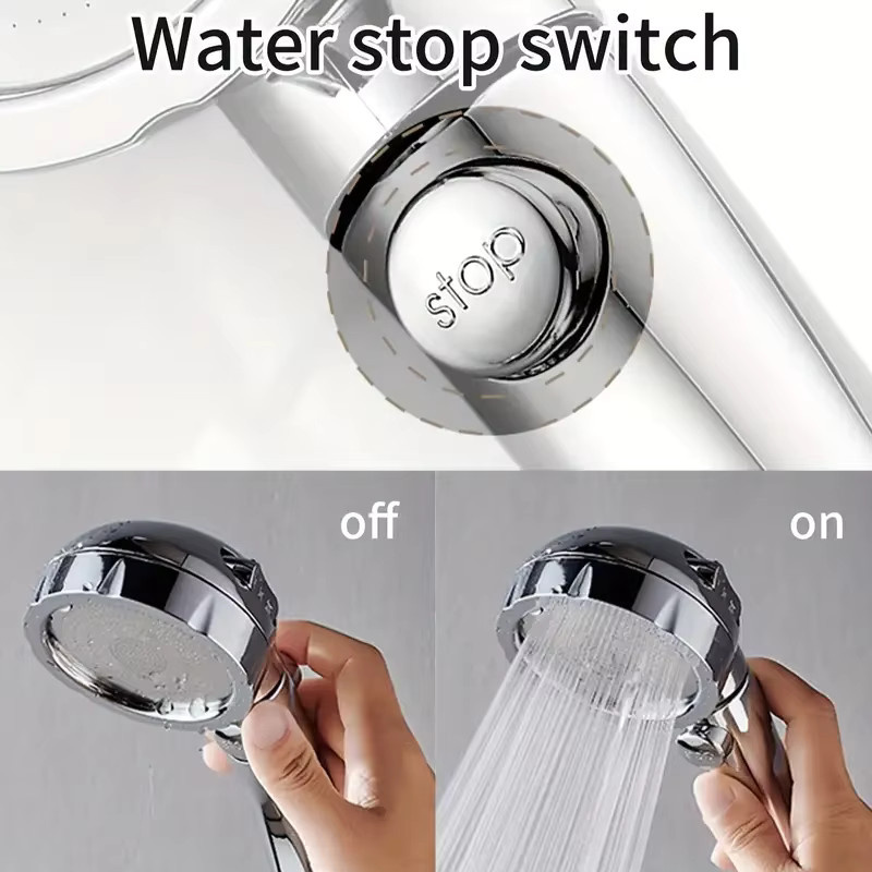 Diamond Silver 3-Modus-Booster-Duschkopf mit Ein-Knopf-Wasserstopp für dein Badezimmer - Bild 3