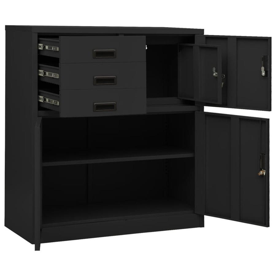 vidaXL Büroschrank aus Stahl in Anthrazit mit Türen und Schubladen, B/T/H: 90 x 40 x 102 cm - Bild 2