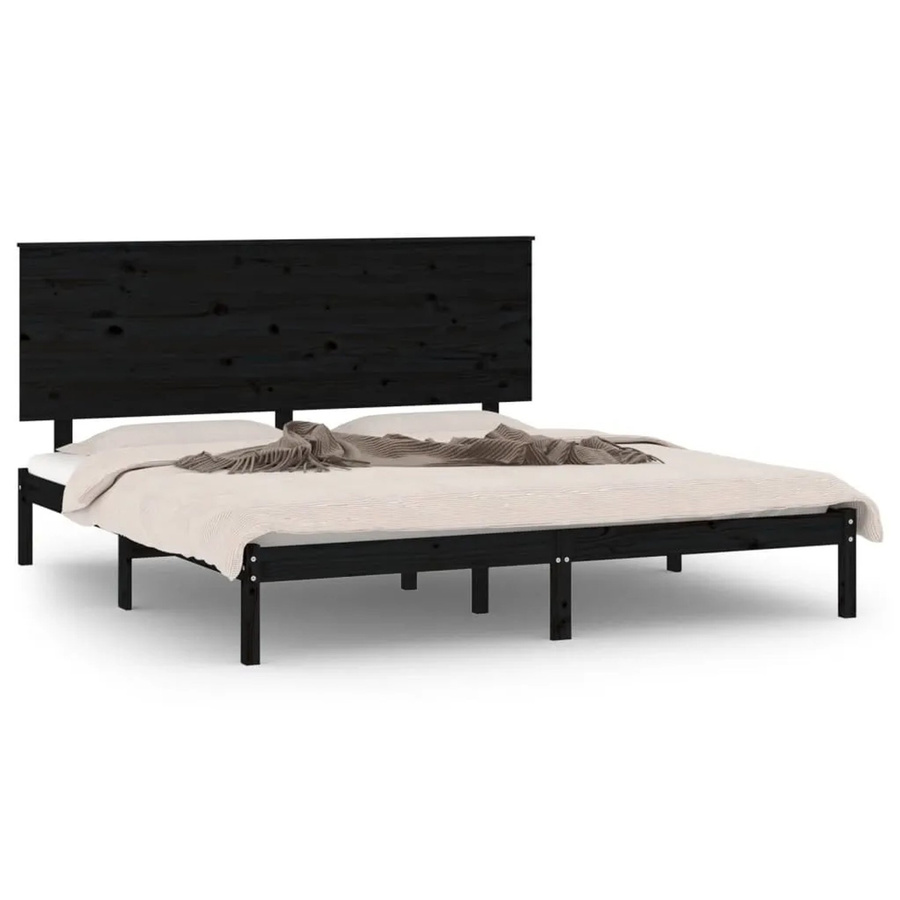 vidaXL Massivholzbett aus Kiefer in Schwarz, Modernes Bettgestell für Erwachsene, B/T: 200 x 200 cm - Bild 2