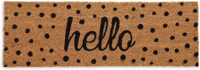 Relaxdays Fußmatte Hello mit Punkten aus Kokosfaser und PVC, Natur, rutschfest und wetterfest, B/T/H: 75 x 25 x 1,5 cm - Bild 1