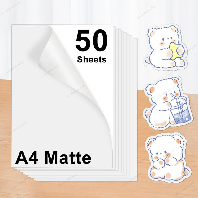 50 Blatt mattes Vinyl-Aufkleberpapier in A4 für Tintenstrahldrucker, wasserfeste selbstklebende Etiketten in Weiß - Bild 1