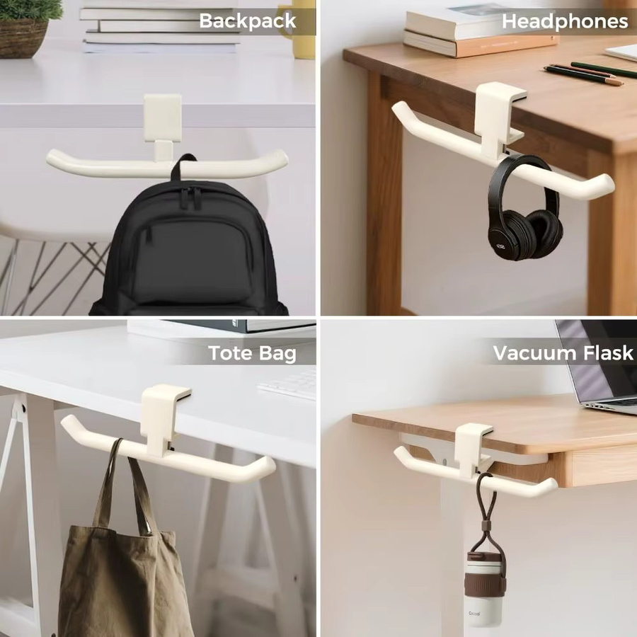 Universeller Schreibtischhaken aus Stahl in Beige zum Aufhängen ohne Bohren, verstellbarer Seitenhaken als Schulranzenhalter für deinen Büro-Schreibtisch - Bild 2