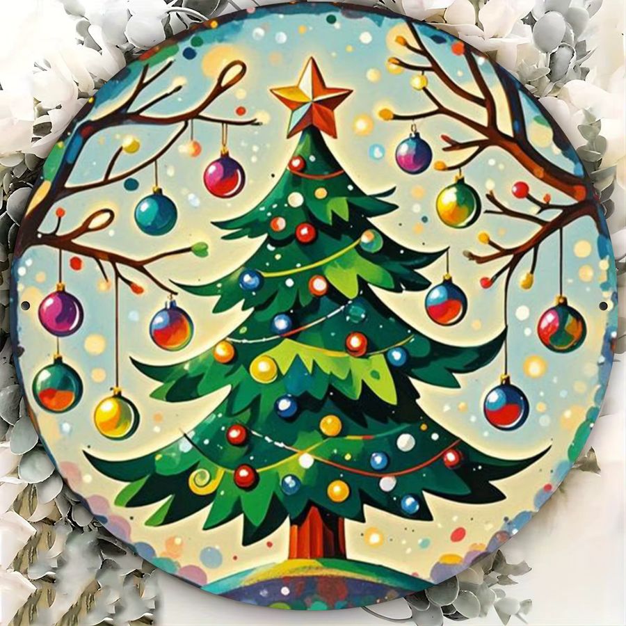 Rustikales Weihnachtsbaum-Dekorschild aus Eisen von Potdemiel für Wand und Tür im Bauernhaus-Stil, B/H: 20 x 20 cm - Bild 4