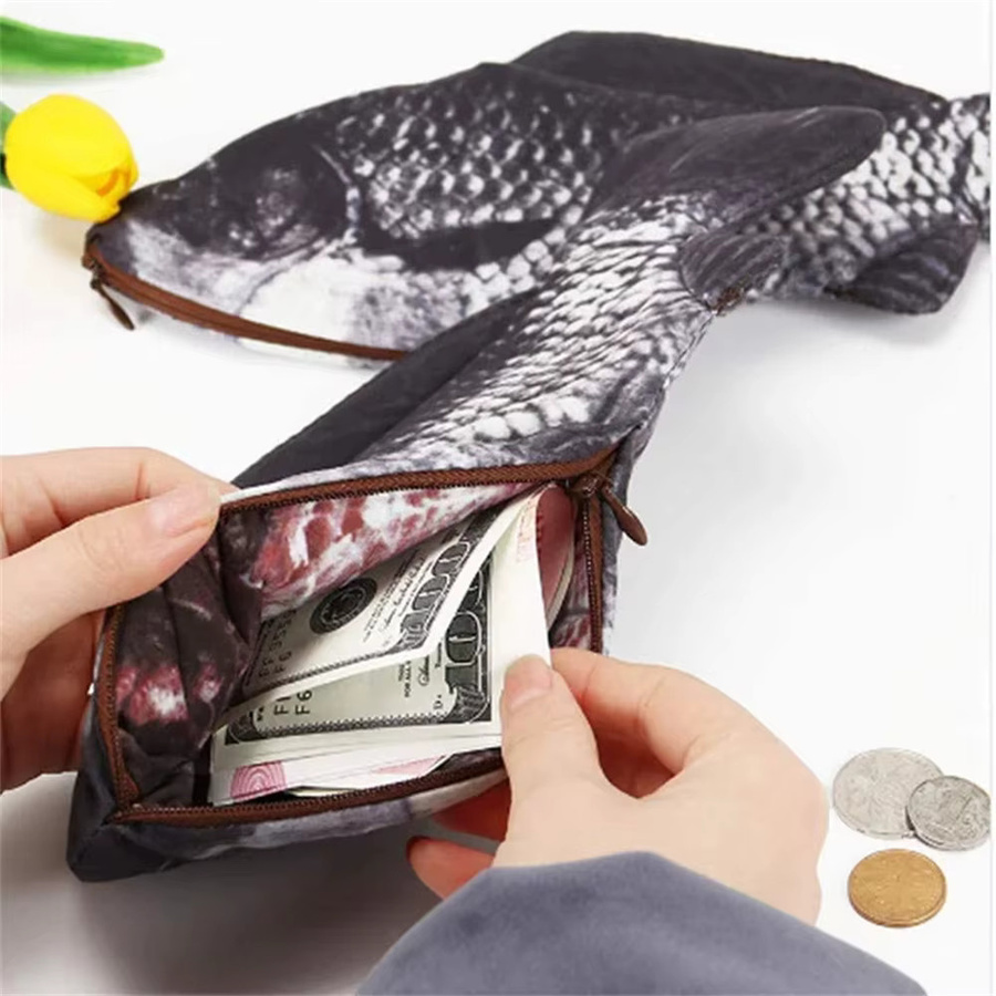 Lustiges Federmäppchen in Fischform als Stifttasche und Geldbörse in Schwarz - Bild 2