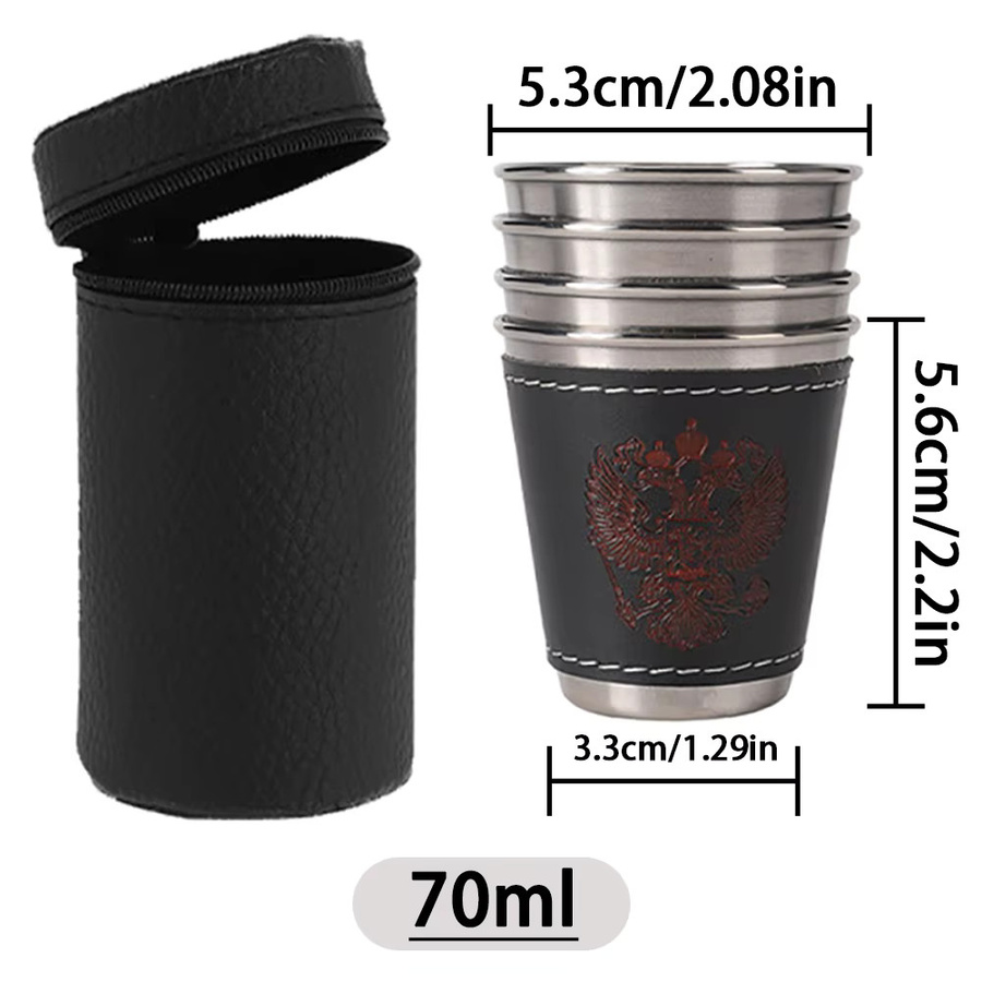 LISM Outdoor Reise Tassen Set aus Edelstahl mit PU Leder für Camping und unterwegs, 4er Set - Bild 5