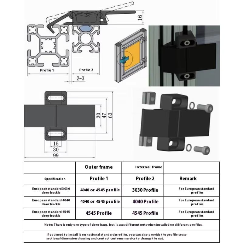 FOA Schwarzer Türriegel aus Aluminiumlegierung inklusive Befestigungsteilen für Aluminiumprofile nach europäischem Standard - Bild 4