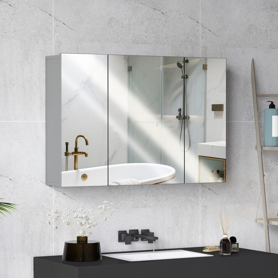 Aosom Wand-Badezimmerschrank mit 3 Spiegeltüren aus MDF in Grau, B/T/H: 90 x 15 x 60 cm - Bild 2