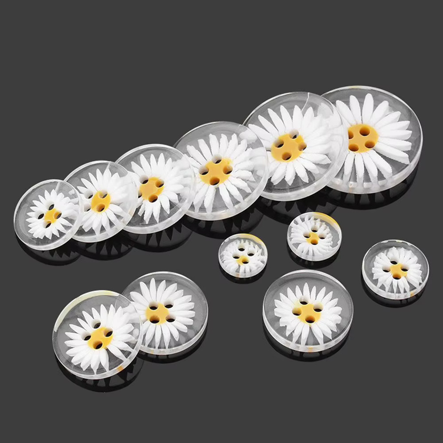 10 Stück Resin Buttons Daisy Bastelknöpfe für DIY-Projekte und Kleidung in Weiß und Transparent, Durchmesser: 11,5-25 mm - Bild 2
