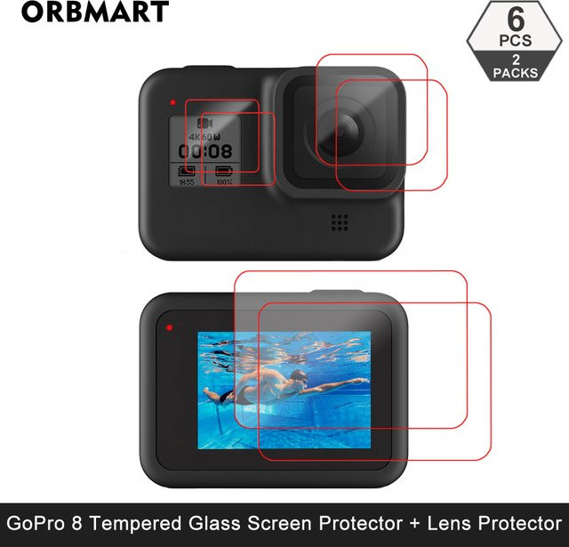 Gehärtetes Glas Display-Schutzfolie in Schwarz für GoPro Hero 8 Action Camera Zubehör - Bild 1
