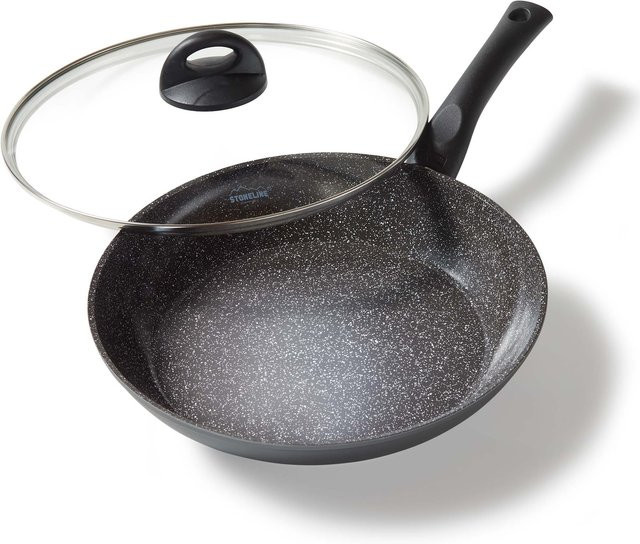 Stoneline Ceramic Bratpfanne mit Glasdeckel, 28 cm Durchmesser, schwarz, induktionsgeeignet und PFAS-freie Antihaftbeschichtung mit Steinpartikeln - Bild 1