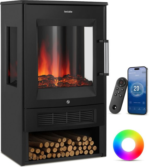 tectake Elektrokamin mit 3D-Flammeneffekt und App-Steuerung, Schwarz, B/T/H: 44 x 36 x 75 cm - Bild 1