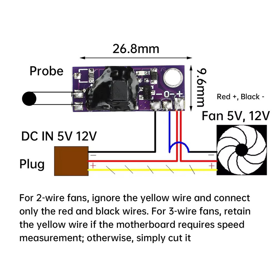 diymore PWM Dimmmodul zur automatischen Geschwindigkeitsregelung für CPU-Lüfter, 5V/12V, 1,2A, 2/3-Draht-Temperaturregler - Bild 2