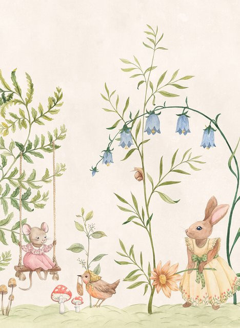 Sandberg Mural Vilhelmina Tapete mit floralem Muster in Green und Beige aus Vlies - Bild 1