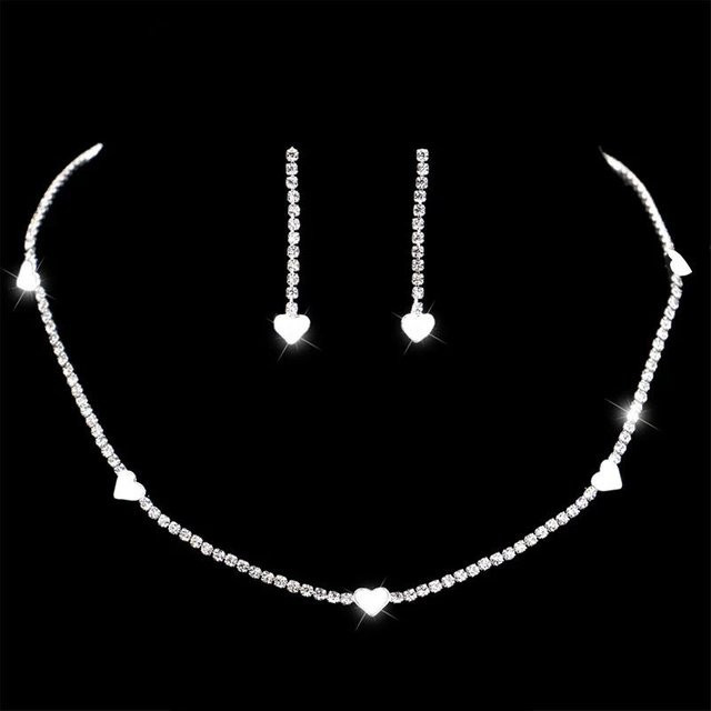 Schmuckset Halskette, Ohrringe, Silber, Kupfer, Zirkonia, Kristall, Damen - Bild 1