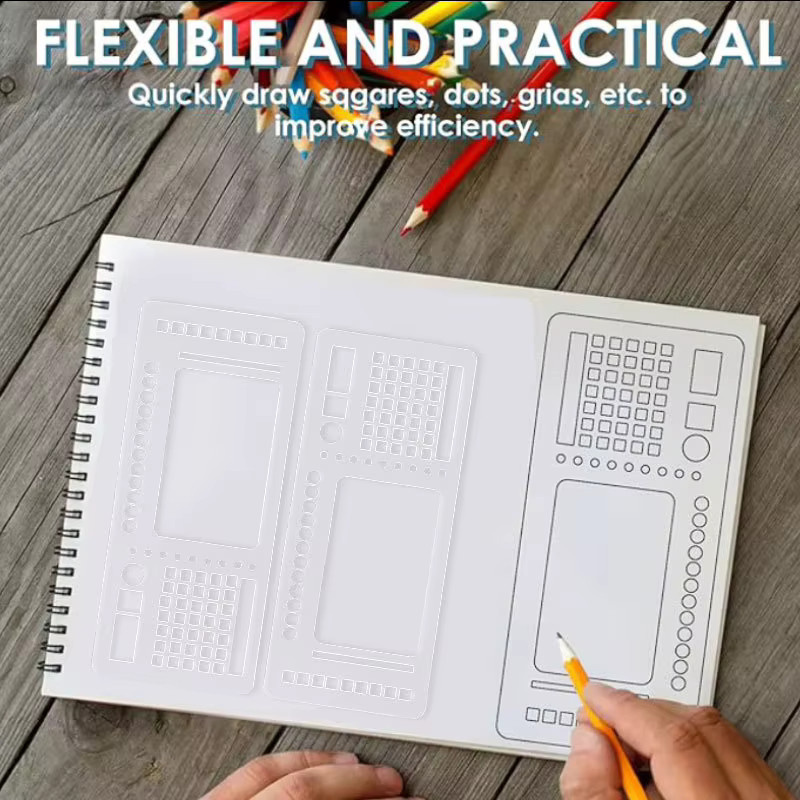 3 Stück handgefertigte und flexible Zeichenschablonen von NOTIONSLAND in Transparent, wiederverwendbare Schablonen für Journaling, Checklists, Boxen, Linien und tägliche Planung aus Kunststoff - Bild 2