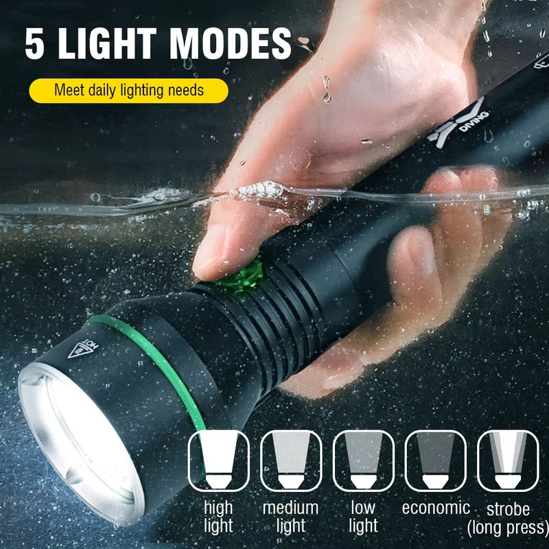 BORUiT S5 LED Unterwasser Taschenlampe mit 2000 Lumen, IPX8 Wasserdicht, Schwarz - Bild 2