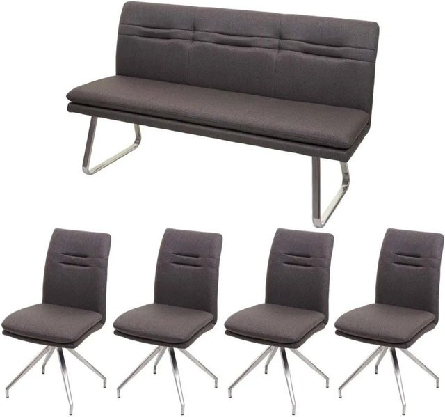 Esszimmer-Set MCW-H70 Sitzgruppe in Grau-Braun mit Stoff und gebürstetem Edelstahl, Breite: 160 cm - Bild 2