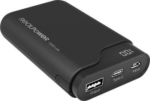 RealPower Powerbank PB-7500C mit 7500 mAh und USB-C Anschluss in Schwarz - Bild 1