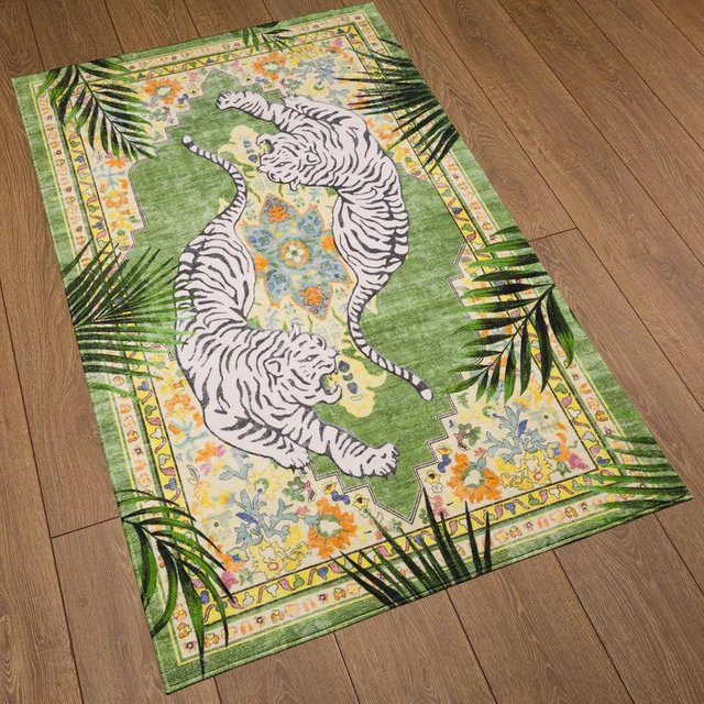 VIKAMA Bohemian Tigerprint Teppich, rutschfest und schmutzabweisend, Multicolour, B/T: 80 x 50 cm - Bild 1